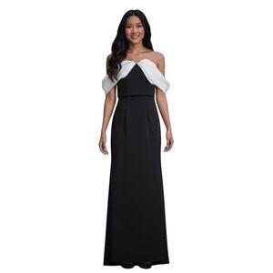 Carmen Marc Valvo Gown 16 NWT Black White Off Shoulder Formal Dress Evening Gala